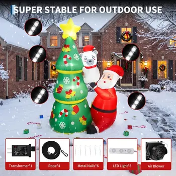 7ft Christmas Inflatable Santa & Polar Bear With Tree, Lighted Blow Up Yard Decor With Leds, Blower, Stakes For Home Lawn Garden Porch 4