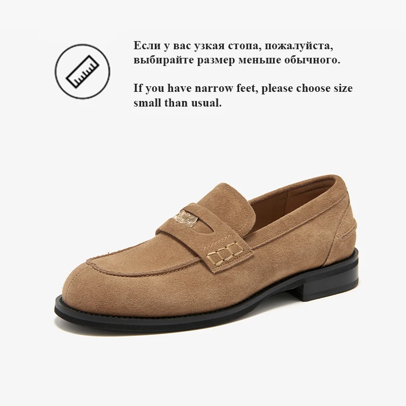 BEAUTODAY Penny Loafers Women Cow Suede Leather Flats Vintage Metal Cion Decor Sewing Female Casual Shoes 26189