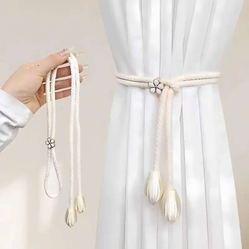 【YA】Flower Buckle Curtain Holdbacks Set Adjustable No Drilling Cord Fasteners for Modern Home Window Treatment