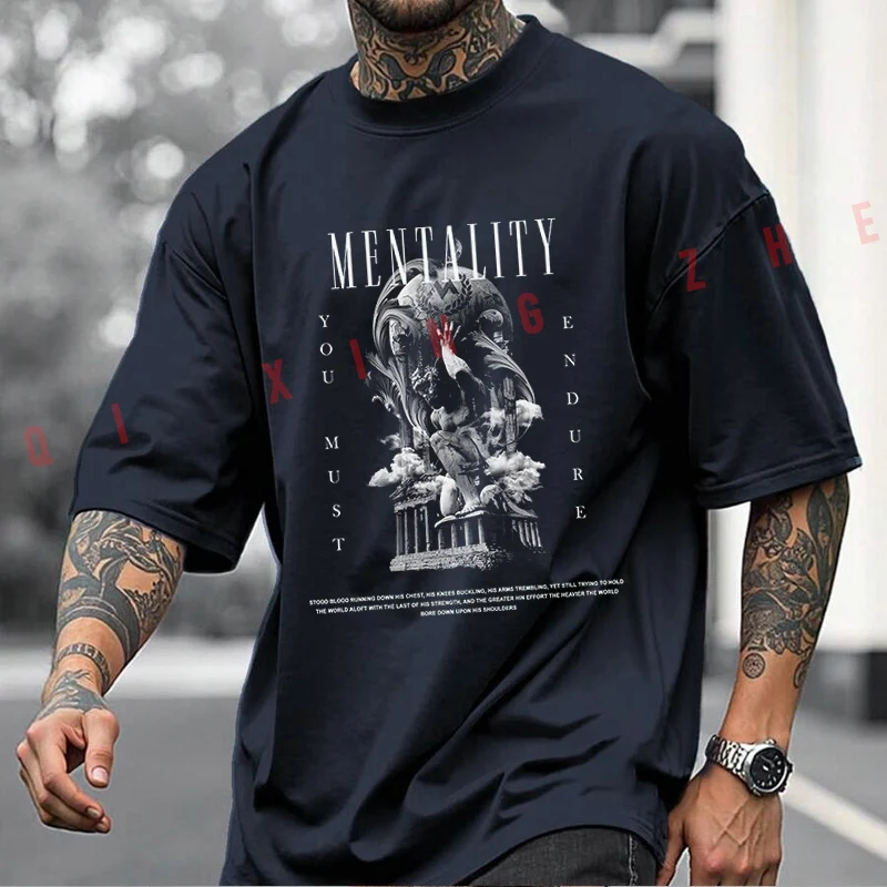 Mentality Creative Design Motorcycle Printed T-Shirt Men's Fashion Short Sleeve Exquisite Design Essential Top Tees