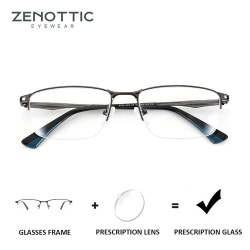Imagen 1 del producto ZENOTTIC, gafas graduadas deportivas de media montura de Metal a la moda para hombres, gafas ópticas progresivas cuadradas, gafas para miopía