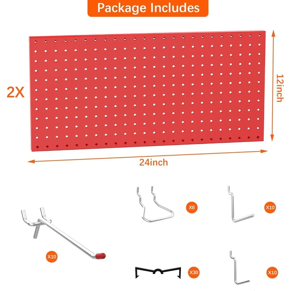 Metal Pegboard Wall Organizer 24" x 24" or 12" x 48", 70PCS Tool Storage Pegboard System for Garage Tool Organizer Board Kit