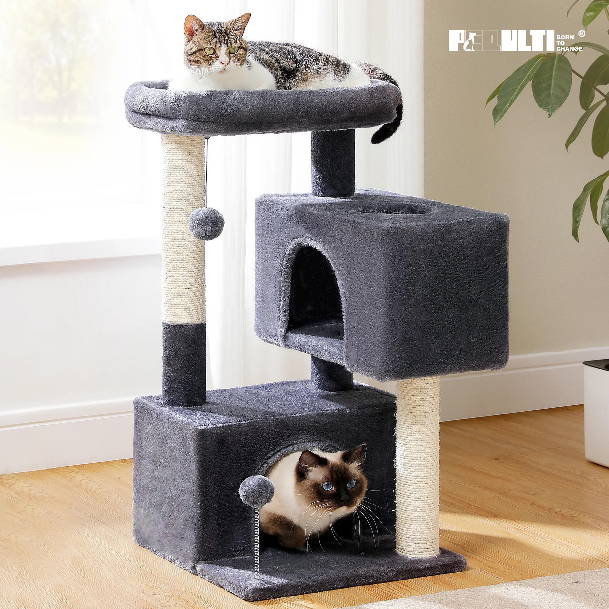 Cat Tree for Large Cats Cat Tower for Indoor Cats up to 10kg with 2 Large Condos Cat Scratching Posts and Large Cat Perch