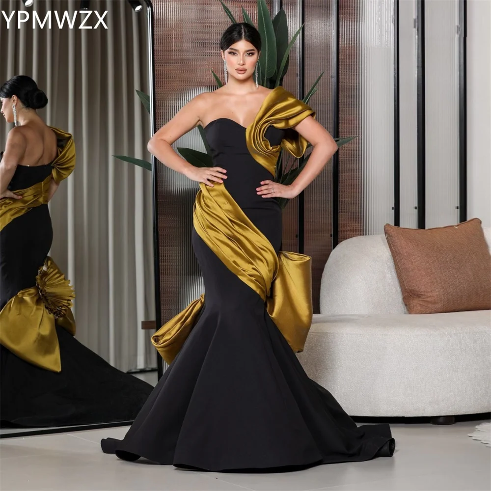 

Customized Evening Dress Party Occasion Prom Gown Women YPMWZX One Shoulder Trumpet Floor Length Skirts Draped Ruffle Bespoke O