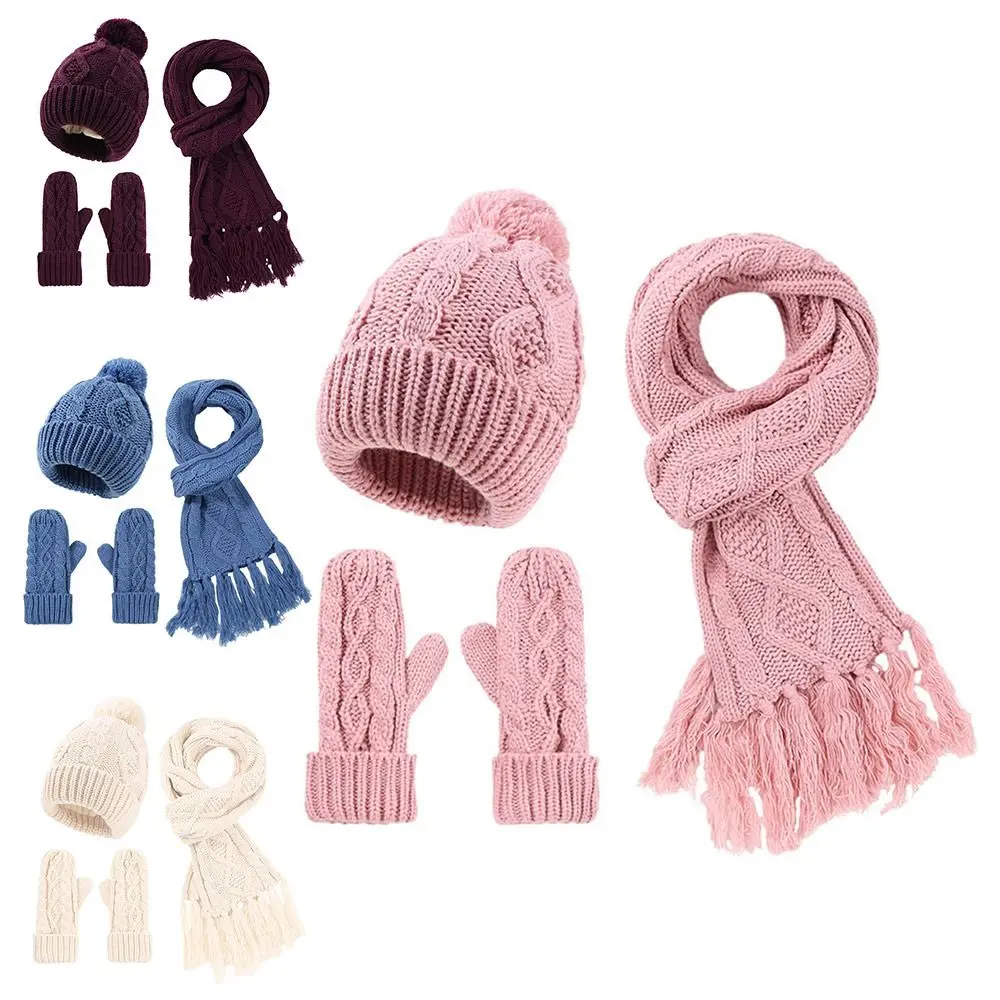 

Модный зимний товар, набор теплых перчаток 3 в 1, женская шапка с помпоном, вязаные перчатки с флисовой подкладкой для женщин