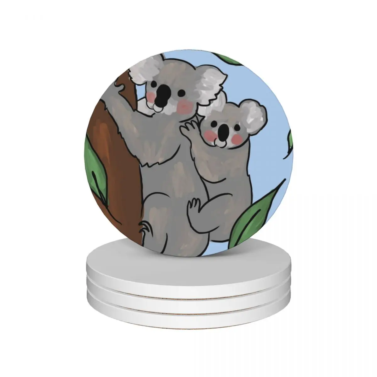 Koala mother & baby. Ceramic Coasters (Set of 4) for drinks aesthetic cute kitchen customized Coasters