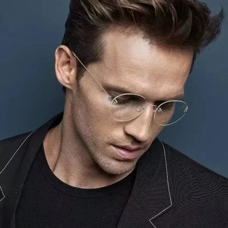 الدنمارك العلامة التجارية بدون شفة إطار النظارات البصرية المستديرة خفيفة المسمار وصفة طبية النظارات لا حافة نظارات مخصصة 356 #6