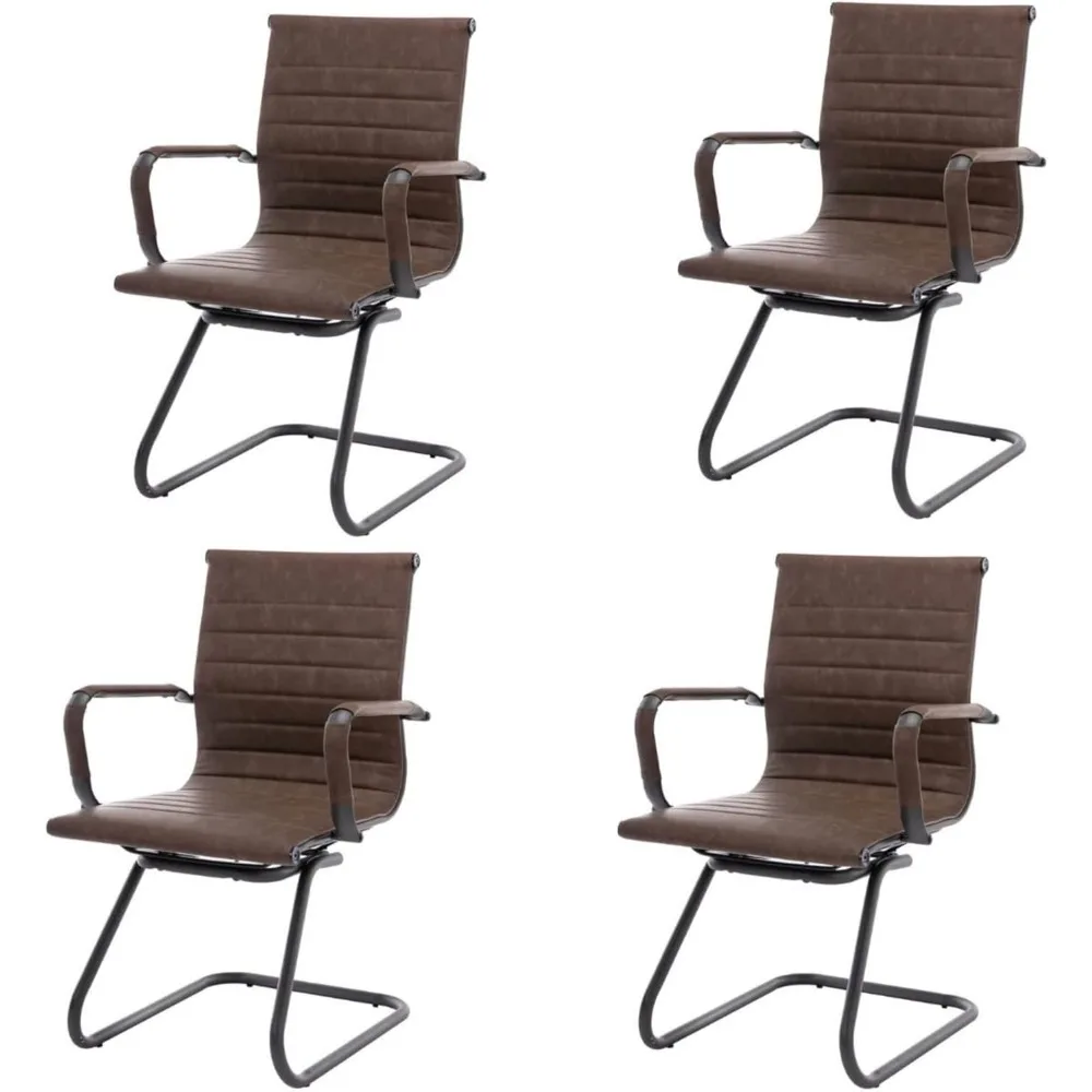 Leather Office Guest Chairs & Reception Chairs Set of 4,Modern Waiting Room Chairs with Arms,Desk Chair no Wheels with Sled Base