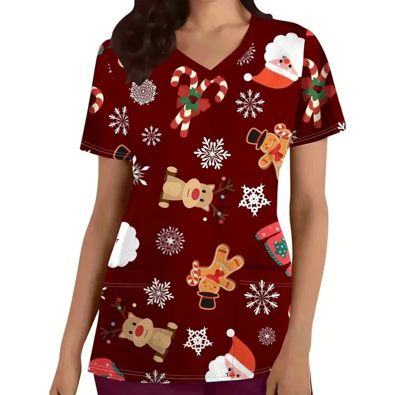 Summer Cartoon Print Women's Pointed Collar Short Sleeve Medical Uniform Nurse uniform Medical-grade women's healthcare workwear