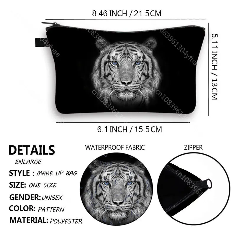 Black White Animals Cosmetic Bag Women Makeup Bag Animals Tigers Pattern Cosmetic Case Travel Organizer Toiletry Wash Pouch Bag