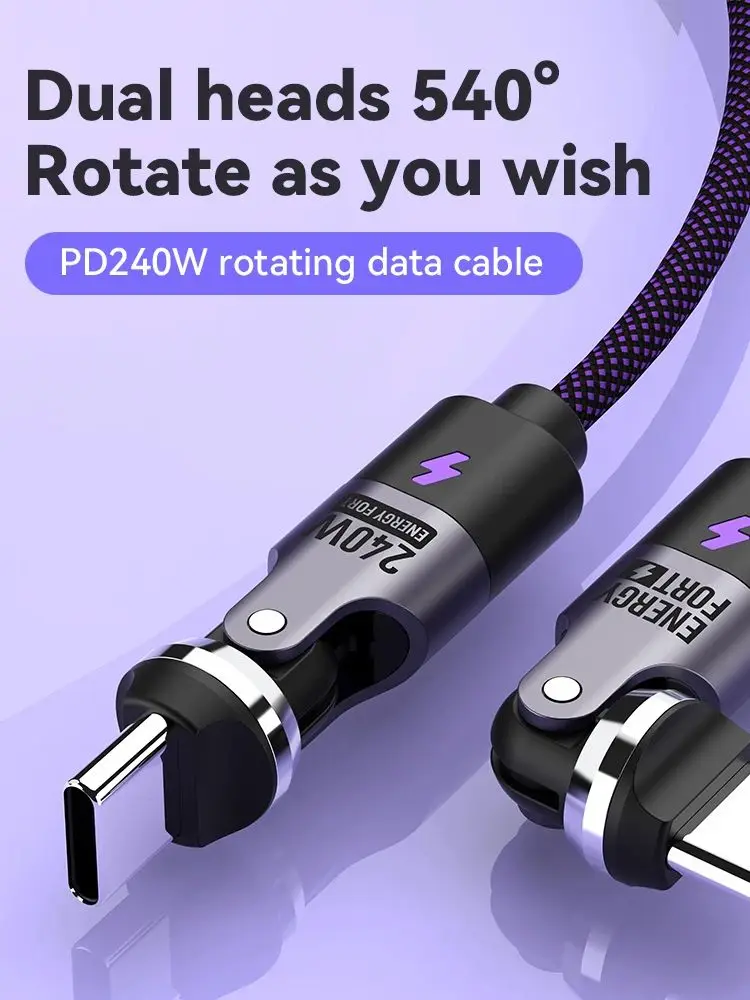 Câble de charge rapide PD3.1 240 W 540 ° Câble rotatif de type C à C 5A pour iPhone MacBook Samsung UGREEN/Anker powerbank