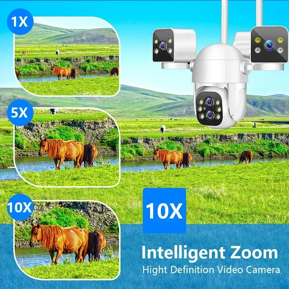 10X PTZ Zoom 16MP Multi Lens New WiFi Rotatable Outdoor Three Split Screen Home CCTV camera Adjustable Lens Ip security Cameras