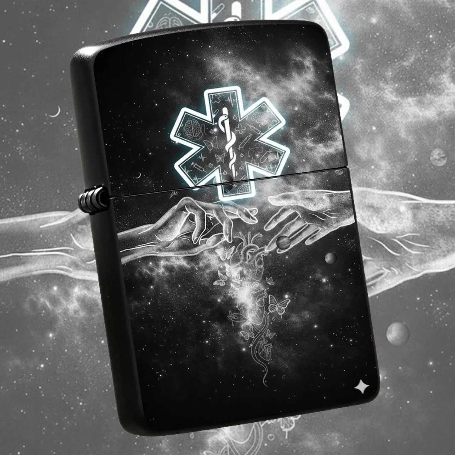 Creative Cosmic LifeLighter With Medical Symbol Starry Sky Humanistic Art Print Stylish Portable Accessory Perfect For Daily Use Various Scenarios Exquisite Thoughtful Gift Choice A Humorous And Interesting Lighter