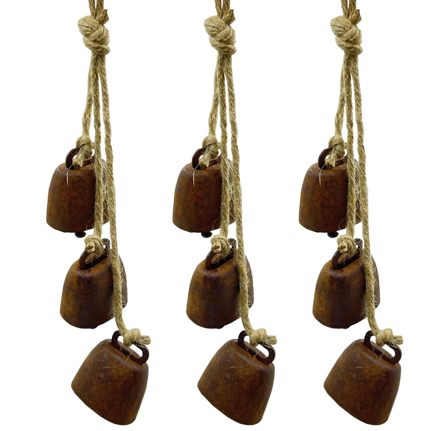 Vintage Rusty Bell Wind Chime with Hemp Rope - Soothing & Decorative for Door and Window, Rust-Resistant