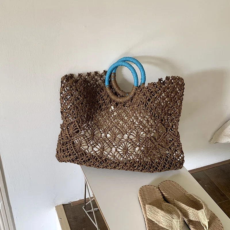 Borsa da spiaggia estiva in paglia cava borsa a tracolla intrecciata a mano borsa da viaggio in Rattan di rafia borsa da viaggio intrecciata