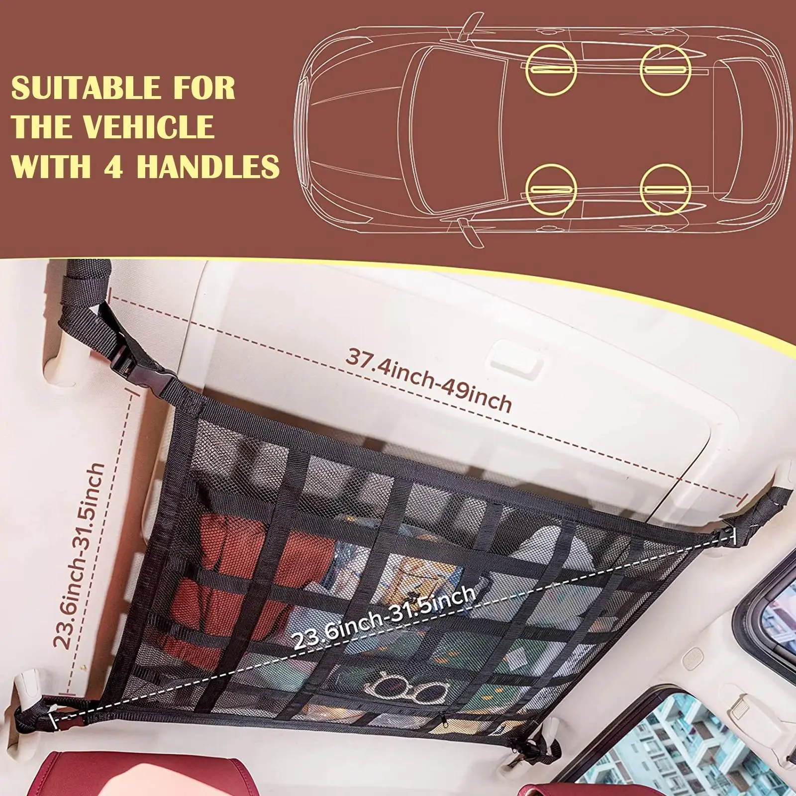 سيارة سقف التخزين المنظم سقف السيارة البضائع صافي جيب حقيبة خيمة لحاف وضع اكسسوارات سيارة التخييم تخزين ouble-Layer B7D9