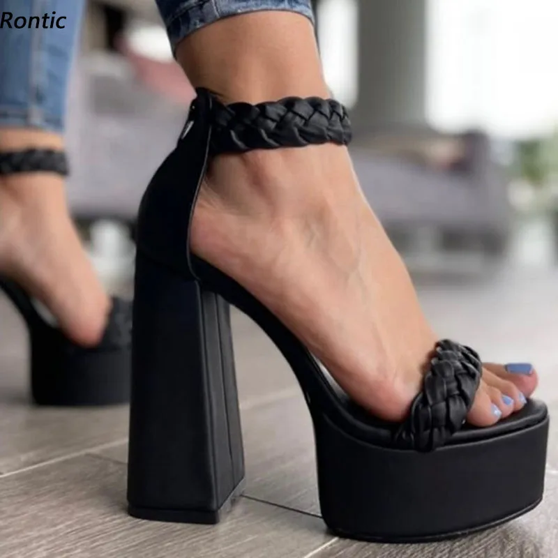 

Rontic, новинка 2022, женские сандалии ручной работы на платформе с ремешком на щиколотке, на массивном каблуке с открытым носком, великолепная розовая обувь цвета фуксии для вечеринок, размер США 5-15