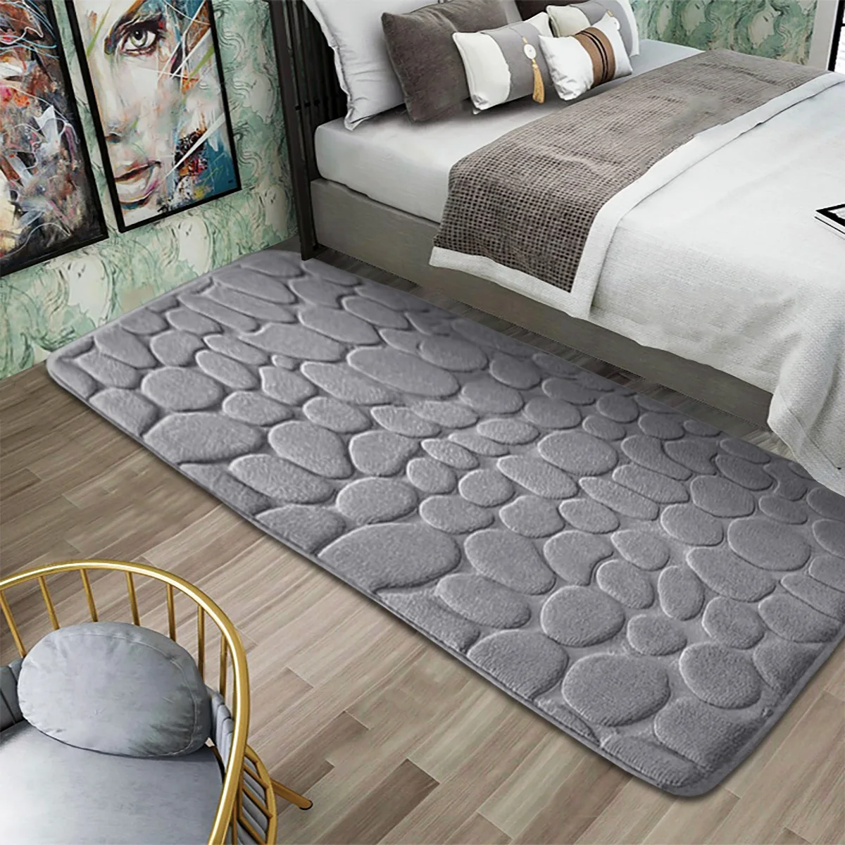 

Knitted Polyester Bedroom Runner Rug with Thick Memory Foam - Machine Made Coral Fleece Long Strip - Non-Slip, Water Absorbent,