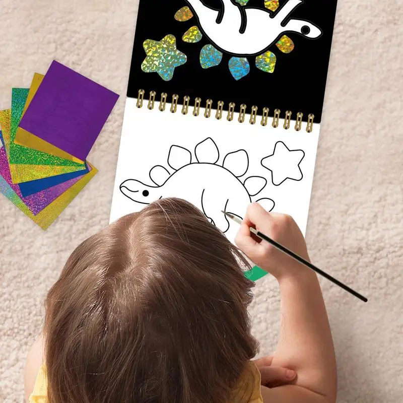 Crianças criativas livro para colorir dos desenhos animados dinossauro crianças adolescentes livro de atividades mágicas arte adesivo livro artesanal colorido conjunto para colorir