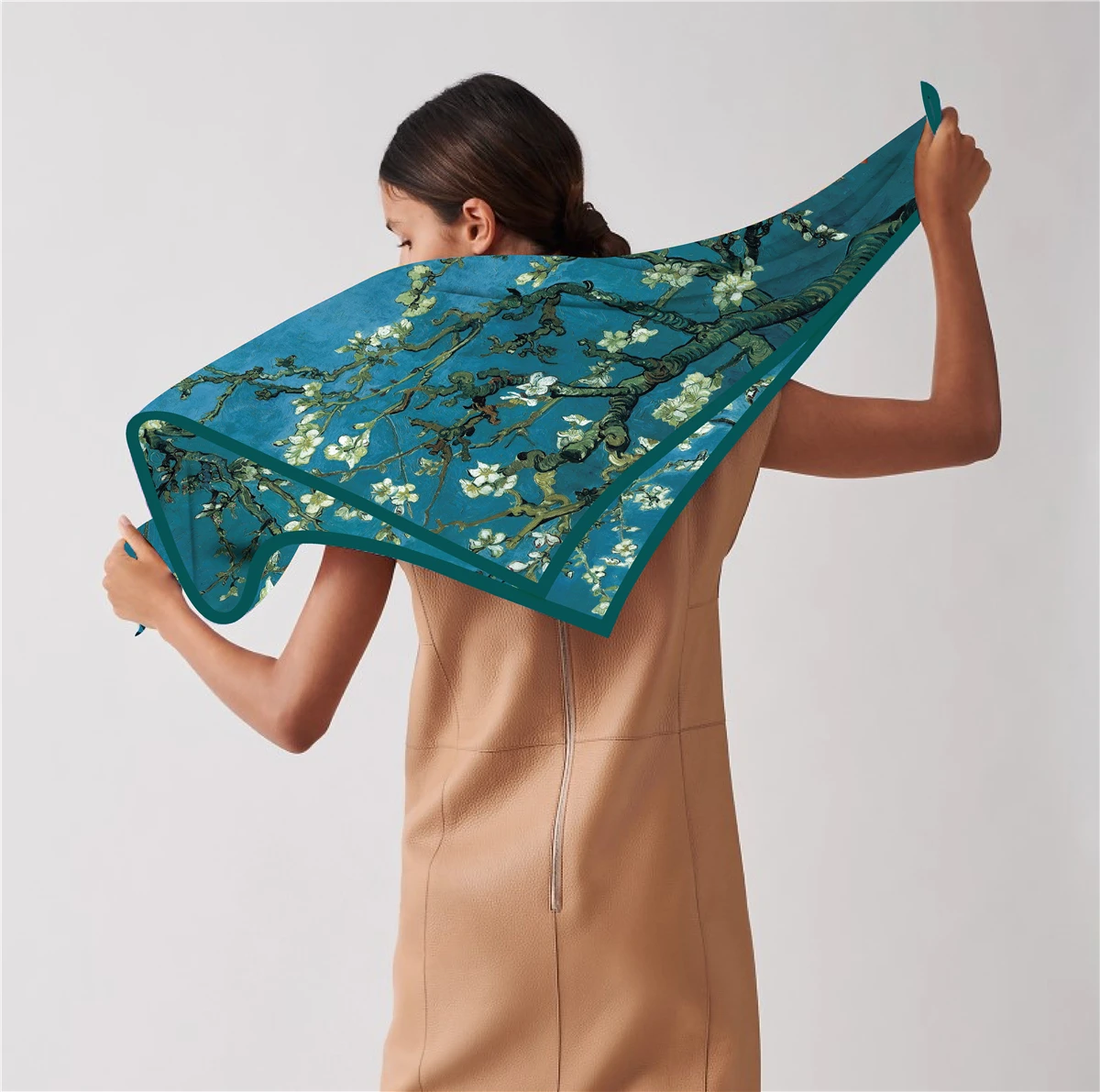 90cm Twill Silk Scarf Fashion Shawl Brand Square Scarf Women Hijab Bandana Foulard Head Scarves Van Gogh Oil Painting 2023