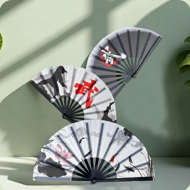 Chinese Style Tai Chi Kung Fu Folding Fan Double Side Plastic Ribs Squeak Sound for Martial Arts Dance Performance Square Dance
