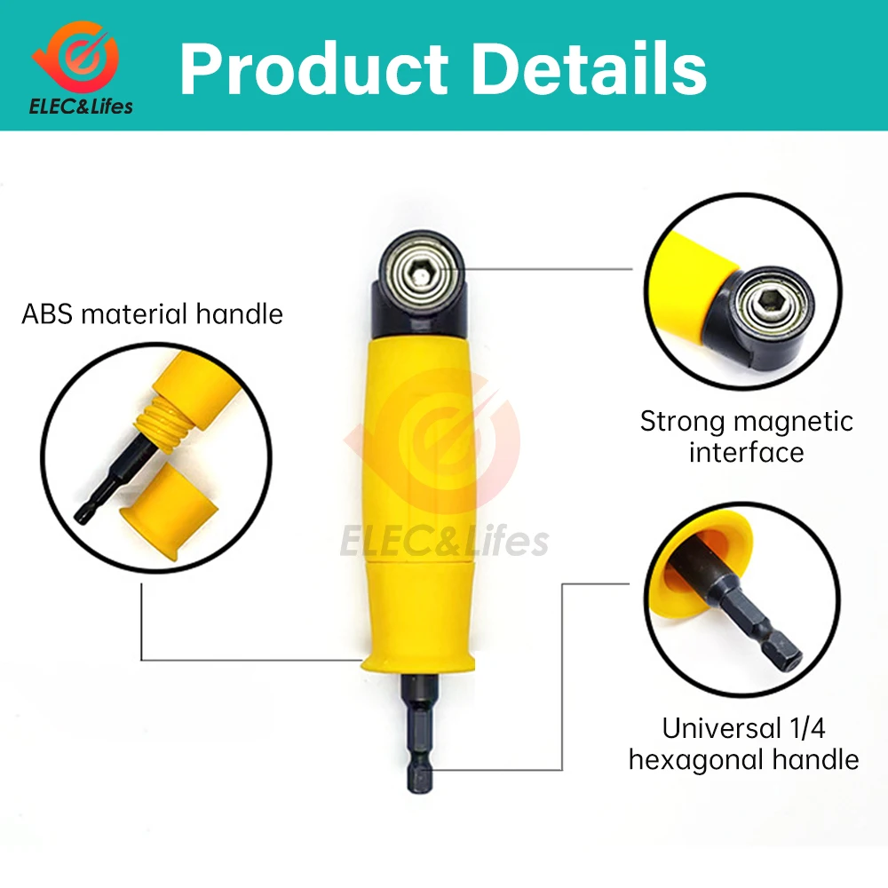 1Pcs 90 Degree Yellow Extended Corner Hexagonal Handle Tool Right Angle Screwdriver Connecting Rod Electric Tool Accessory