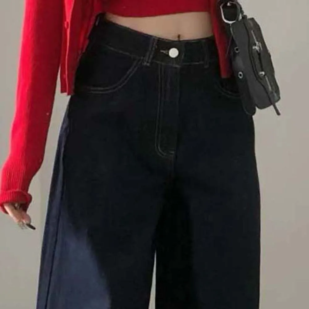 Loose Deep Blue Wide Leg Jeans Straight Wide Leg Korean Ins Straight Denim Trousers Denim Streetwear Women Cowboy Pants Girls