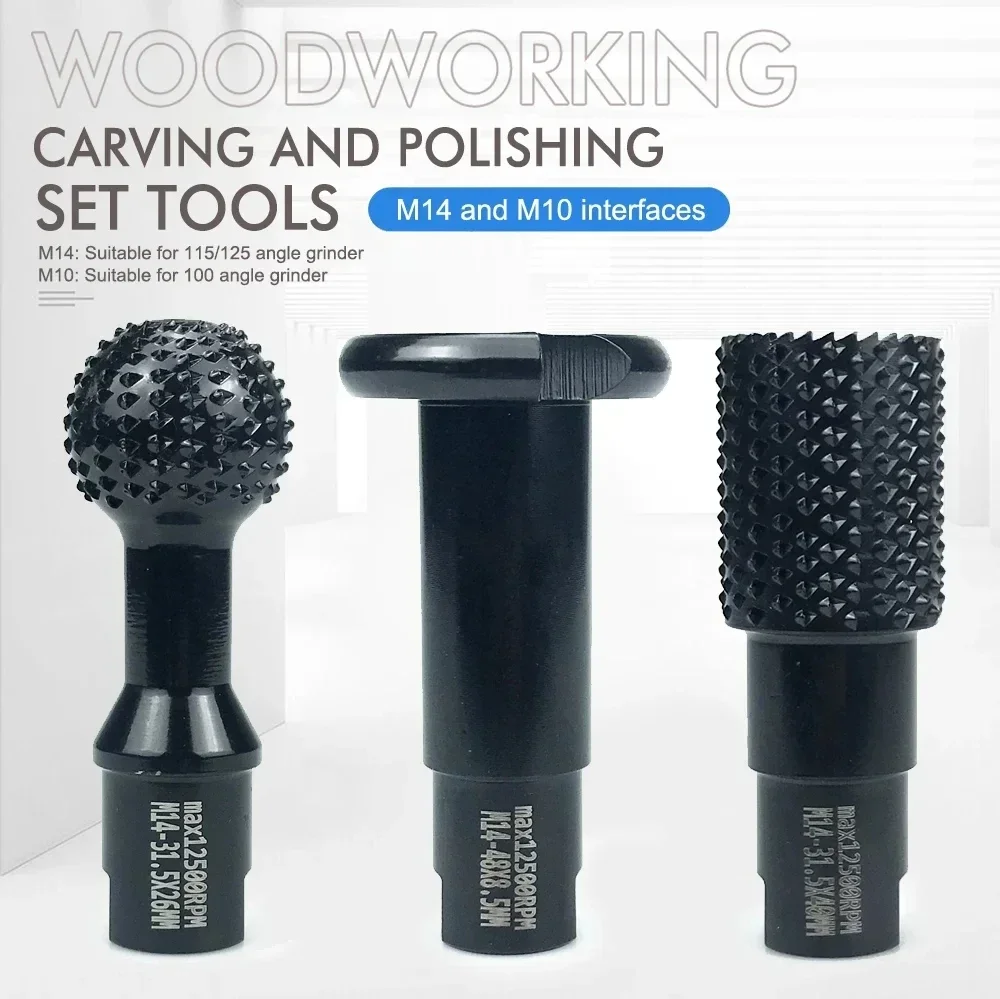 앵글 그라인더용 10mm/14mm 샹크가 있는 3피스 목공 조각 세트 목재 홈 조각 및 연마 다기능 도구