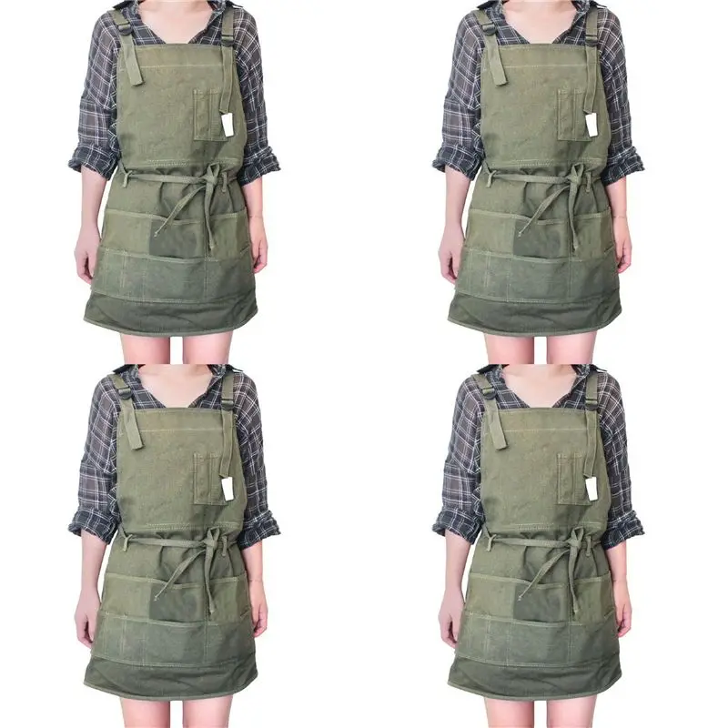 4X Artist Canvas Apron With Pockets Painting Apron Painter Adjustable Neck Strap Waist Ties Gardening Waxed Aprons