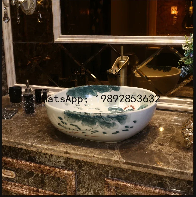 LYY خمر لوتس الفن الجدول حوض جينغدتشن السيراميك مغسلة النمط الصيني #5