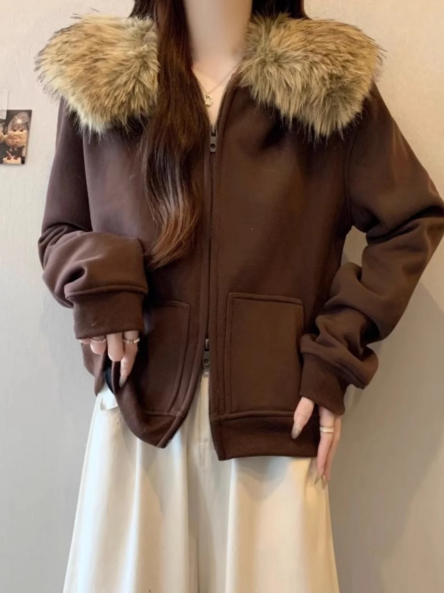 

Женский кардиган большого размера с капюшоном и воротником из норки, удлиненный, на молнии, утепленный, зимняя повседневная верхняя одежда в корейском стиле