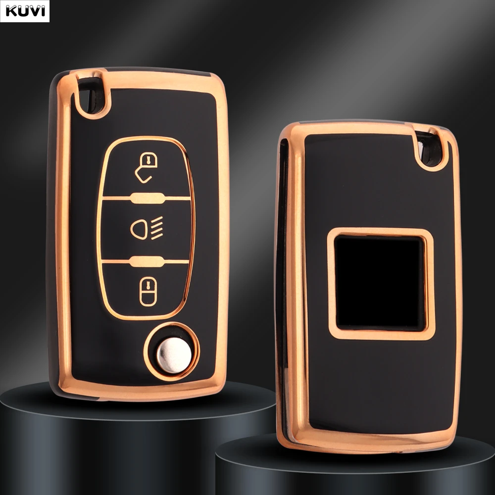

Золотой автомобильный флип-чехол из ТПУ для Citroen C2 C3 C4 C5 C6 Xsara Berlingo для Peugeot 207 307 308 407 607 807 Защитный брелок