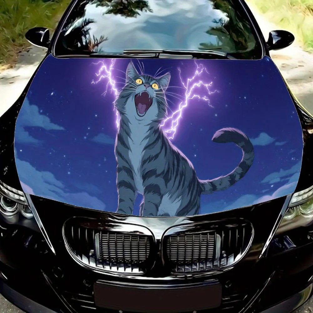 

Lightning Cool Cat car hood stickers, waterproof self-adhesive, scratch resistant, easy to stick, durable car PVC stickers, car