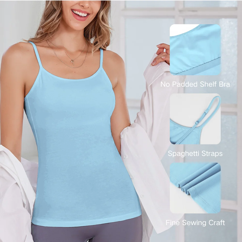 Anfilia camisola para mujer 2 uds tirantes finos ajustables sólidos con sujetadores con estante 95% algodón suave Casual camisetas sin mangas de alta elasticidad