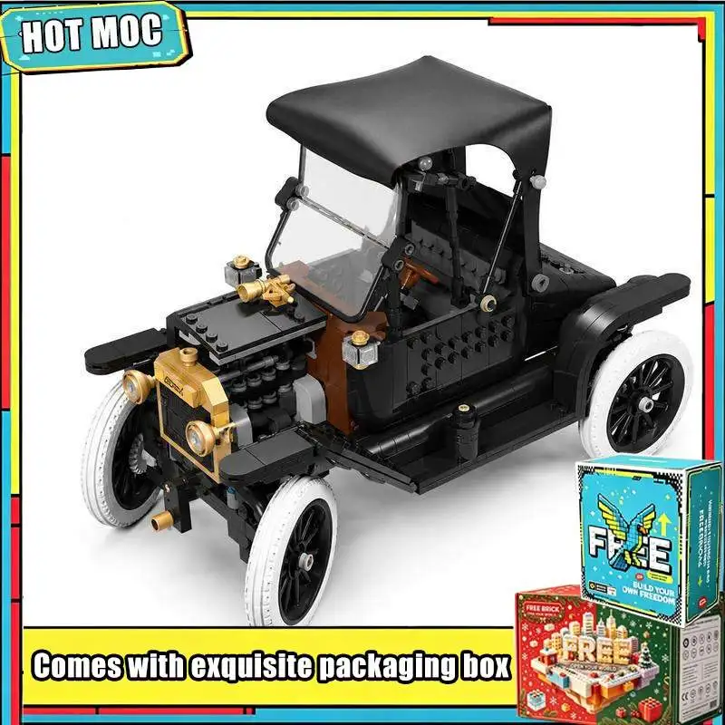 1062PCS Vintage Classic Car Model Building Blocks Custom Puzzle Retro Antique Vehicle DIY Assembly Creative Collection Toy Gift