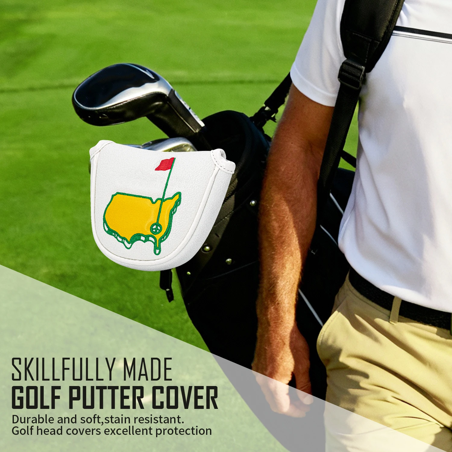 1pc Green Pattern Semi-Circular Mallet Putter Headcover, Soft & Durable PU Golf Club Headcover view 5