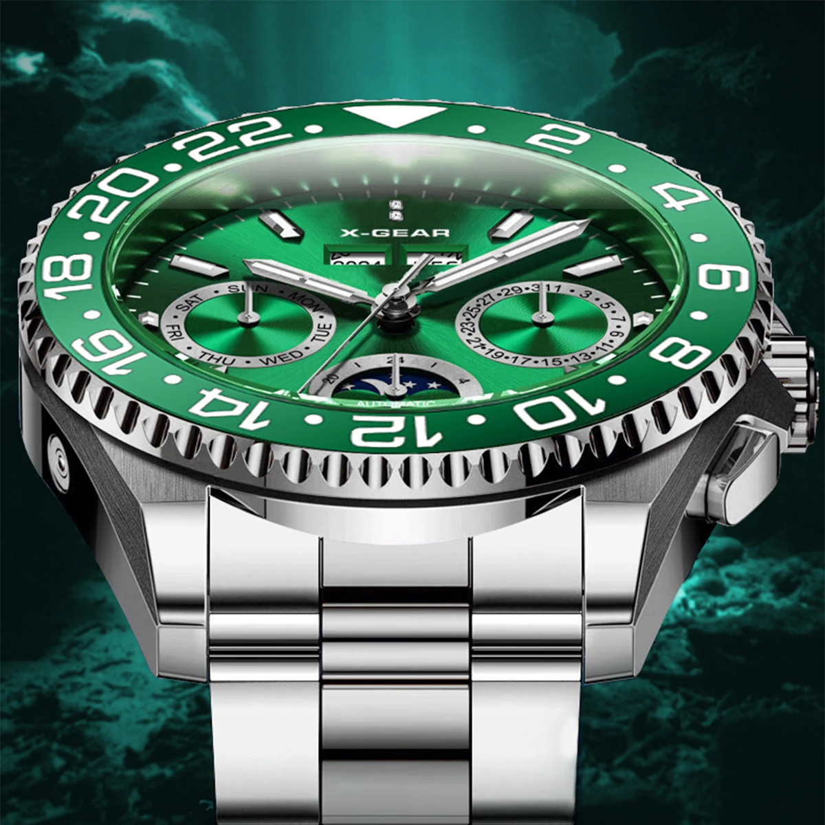 

XGear Мужские модные простые механические часы с вечным календарем, автоматические механические часы с двухцветными светящимися стрелками