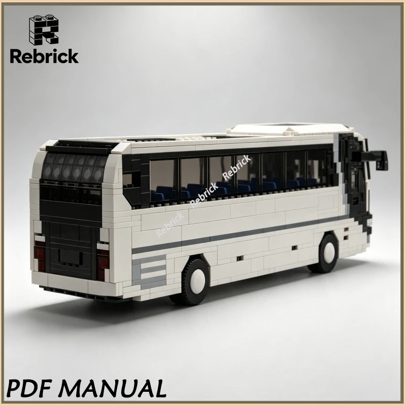 High-detail European tour bus building blocks, with a sleek front design, perfect for long-distance bus display and decoration