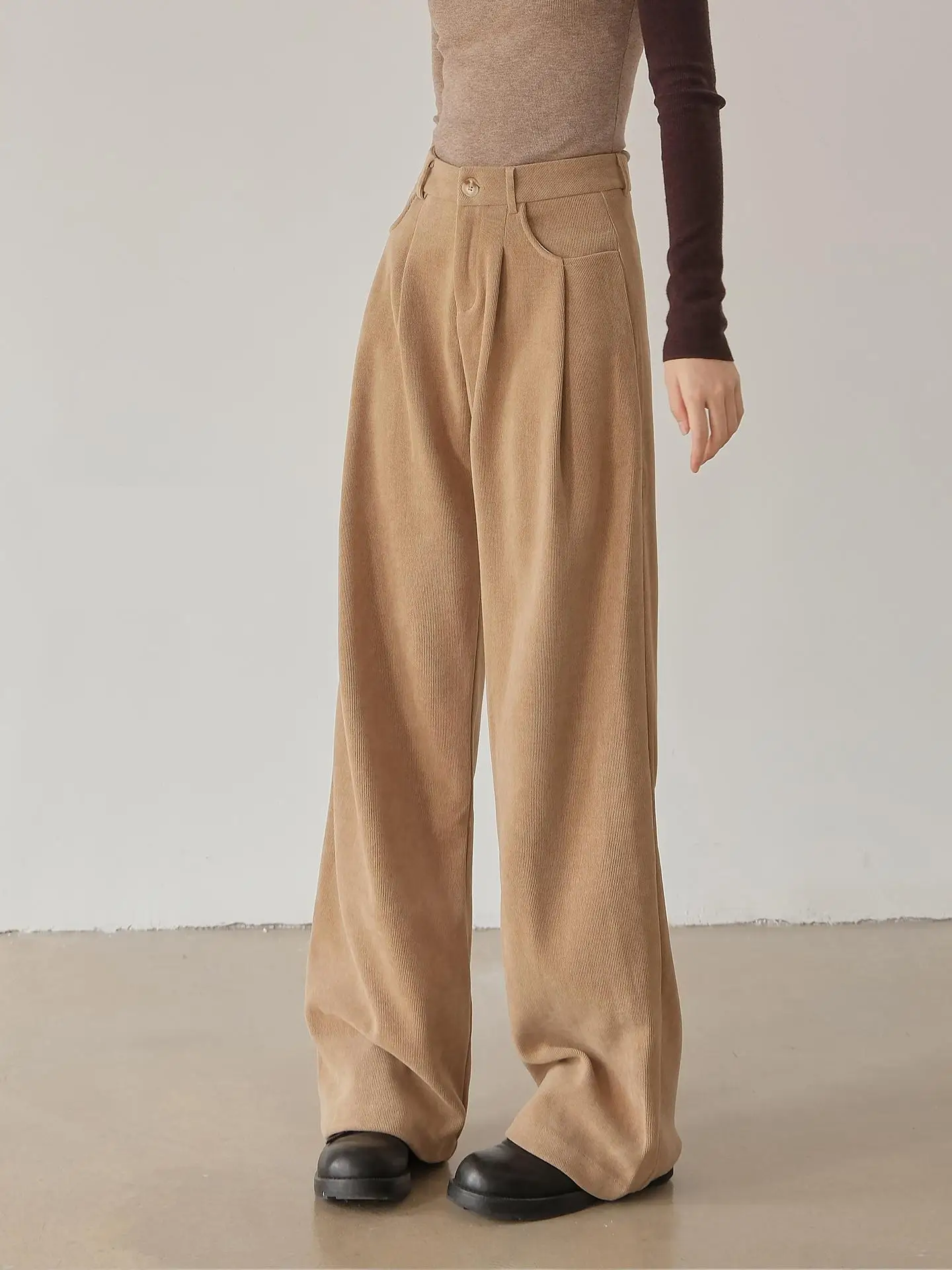 

ZHISILAO новые вельветовые брюки женские винтажные повседневные широкие прямые брюки цвета хаки осень-зима 2025