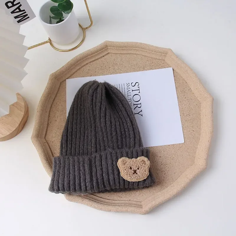 Cute Bear Baby Knit Hat Solid Color Soft Comfortable Toddler Beanies for Boy Girl Cartoon Autumn Winter Warm Kids Knitted Hat