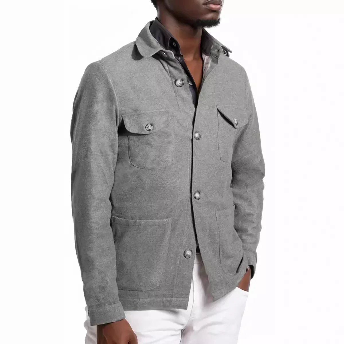 Gentleman's Casual Jacket for Spring and Autumn in European and American New Style Long-sleeved, Multi-pocket, Lapel Coat Jacket