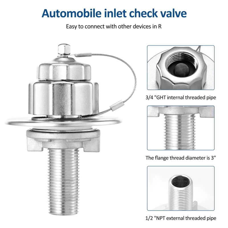 ABAE-โลหะทั้งหมด RV Water Inlet,3/4In GHT น้ํา Inlet อะแดปเตอร์ท่อ,RV City Water Inlet พร้อมวาล์วตรวจสอบ,RV น้ําเปลี่ยน