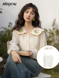 MISHOW Embroidery Women's Shirt Spring Korean Peter Pan Collar Blouse Single Breasted Female Tops with Camisole MXC12C0752