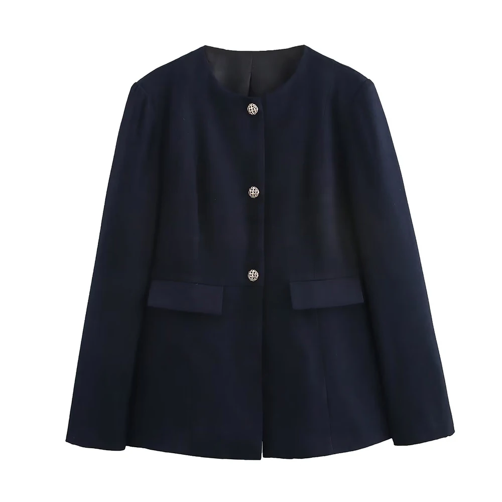 

2025 new women's clothing European and American style fashionable versatile casual temperament round neck slim fit suit jacket