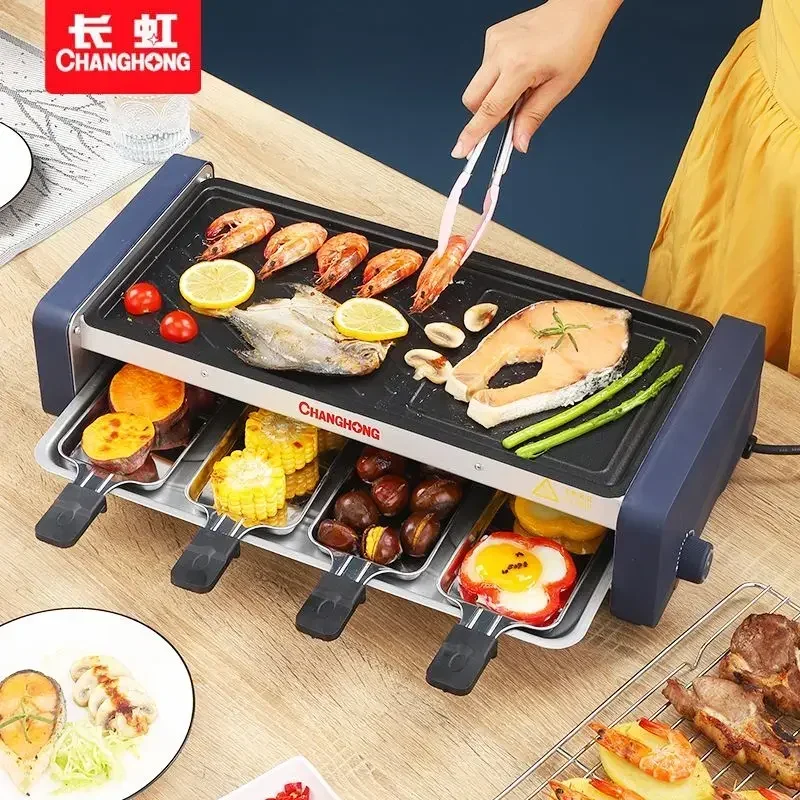 New electric barbecue. Electric grill pan. For home use. Barbecue grill. Kebabs. Multifunctional. Indoor electric grill pan.