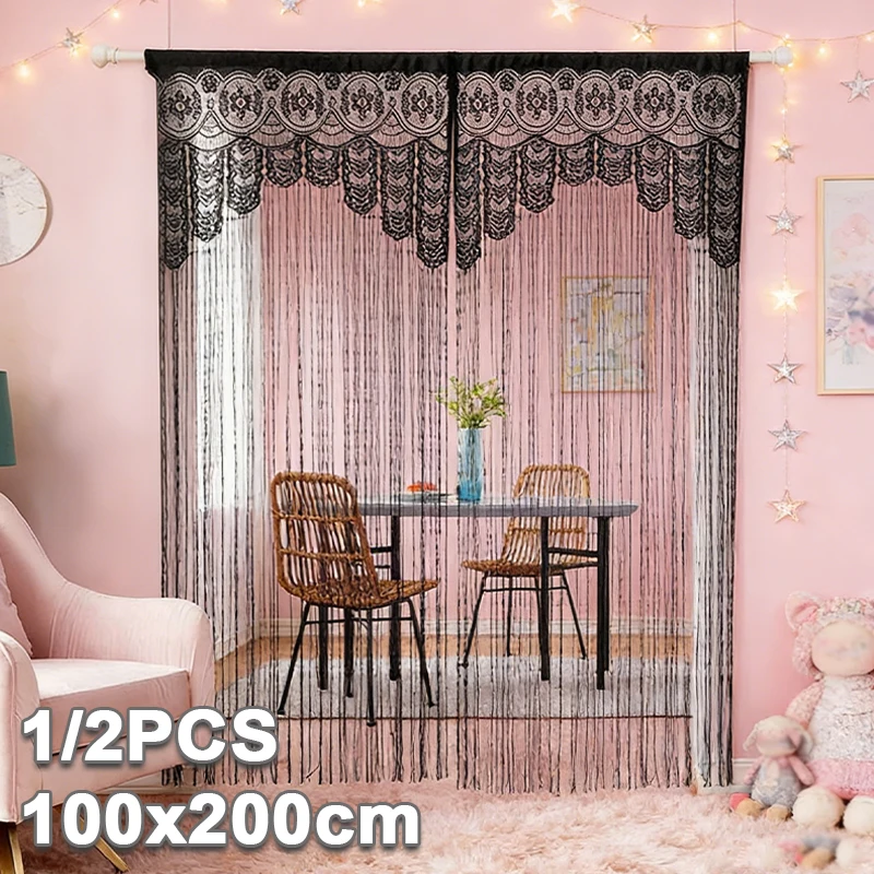 

1/2PCS Boho Doorway Curtain Lace String Curtain for Wall Window Closet Bedroom Kitchen Elegant Hanging Panel Room Divider Drapes