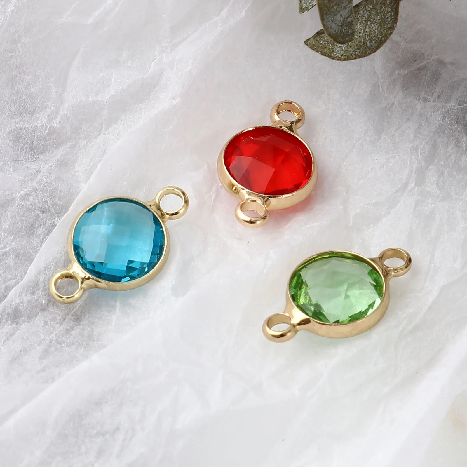 5pcs Brass Birthstone Connectors Multicolor Glass Round Faceted Charms For Women DIY Making Bracelets Jewelry Findings 15mmx9mm image 5