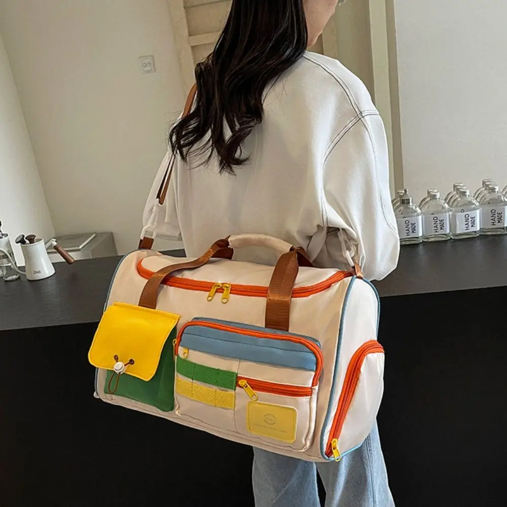 Oxford Travel Duffel Bag Foldable Short Distance Travel Luggage Bag Multi Layered Solid Color Large Capacity Handbag Trip