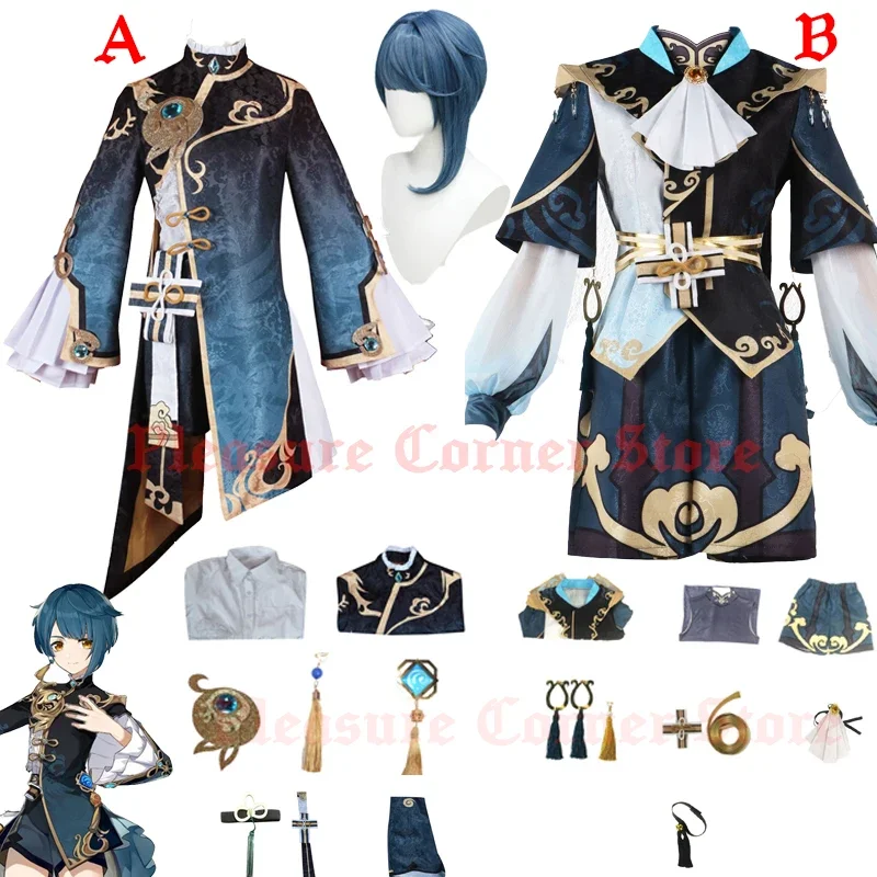 NEW XingQiu Cosplay Costume Game Genshin Impact Full Set Xing Qiu Outfit Wig Heat Resistant Cosplay Costume XS-3XL STOCK