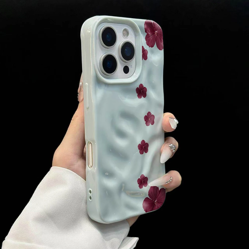 Minimalistische Blumen-Hibiskus-Handyhülle für iPhone 17 16 15 14 13 12 11 Pro Max 14 Plus 17Air Falten-Wellen-Soft-Silikon-Cover – Detail 10